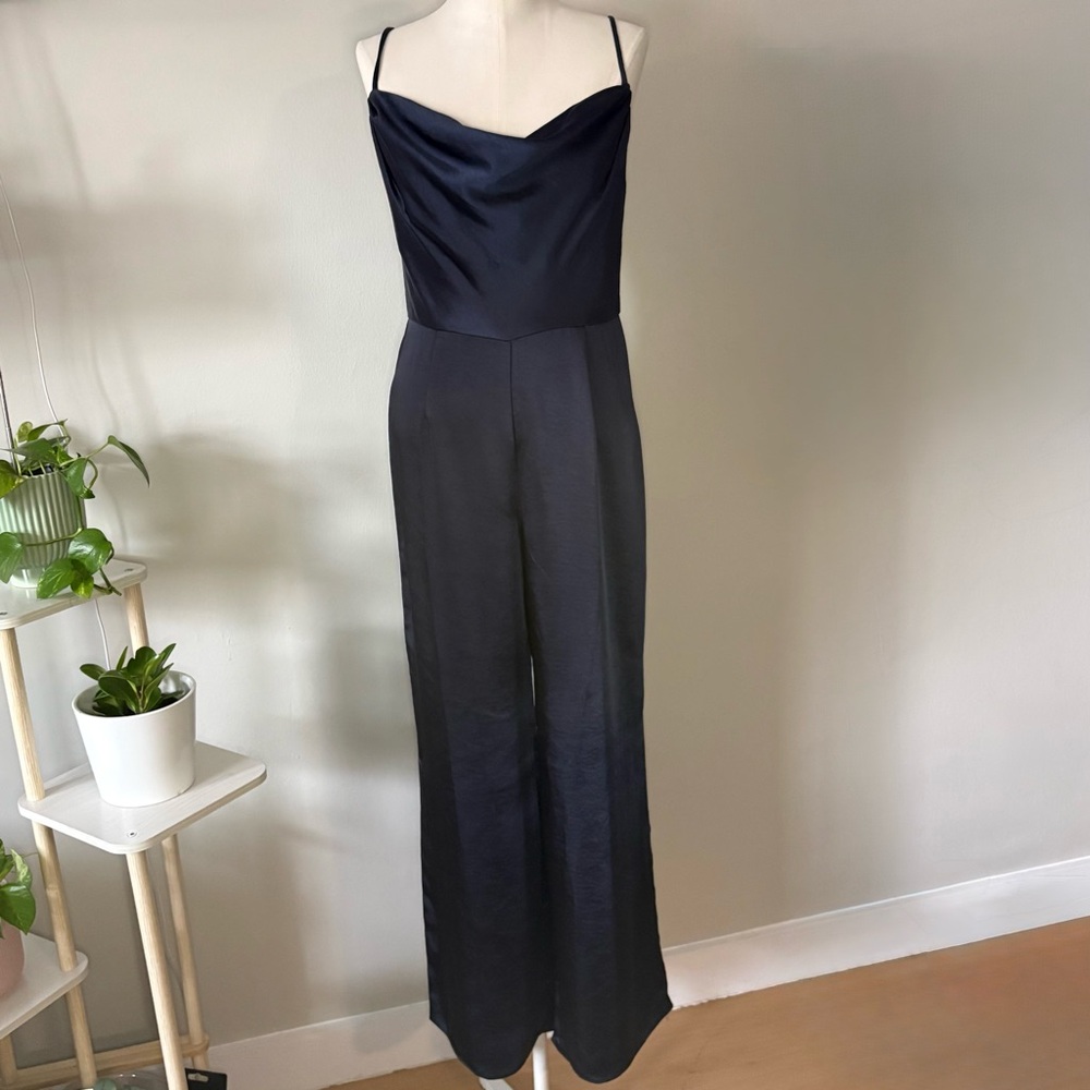 12 Rue Colette Midnight Navy Satin Jumpsuit Size L
